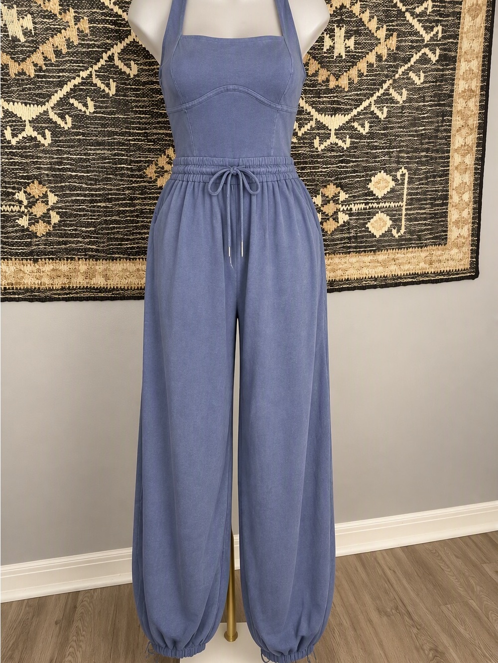 Free People Movement Halter Jumpsuit in Dusty Blue